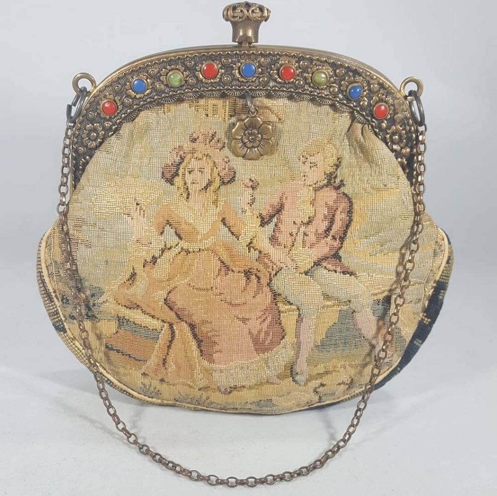 Vintage hand-made Petit Point bag w/ stone detail